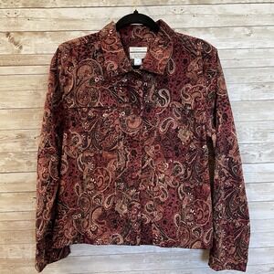 Christopher & Banks Womens M Shirt Jacket Burgundy Red Paisley Button Up Stretch